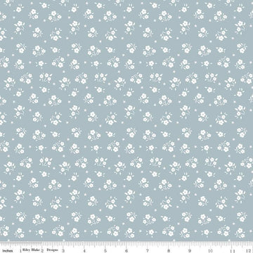 17" End of Bolt - American Beauty Ditsy C14446 Storm by Riley Blake Designs - Patriotic Floral White Flowers Stars - Quilting Cotton Fabric