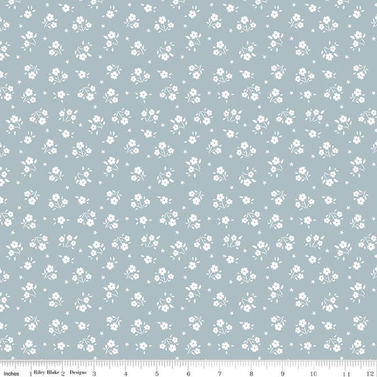17" End of Bolt - American Beauty Ditsy C14446 Storm by Riley Blake Designs - Patriotic Floral White Flowers Stars - Quilting Cotton Fabric