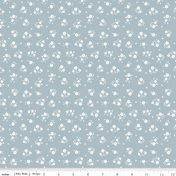 Fat Quarter End of Bolt - American Beauty Ditsy C14446 Storm by Riley Blake - Patriotic Floral White Flowers Stars - Quilting Cotton Fabric