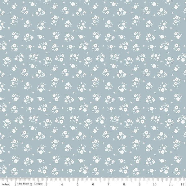 American Beauty Ditsy C14446 Storm by Riley Blake Designs - Patriotic Floral White Flowers Stars - Quilting Cotton Fabric