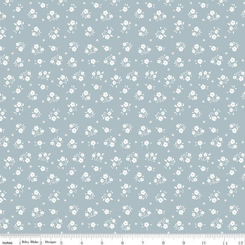 American Beauty Ditsy C14446 Storm by Riley Blake Designs - Patriotic Floral White Flowers Stars - Quilting Cotton Fabric
