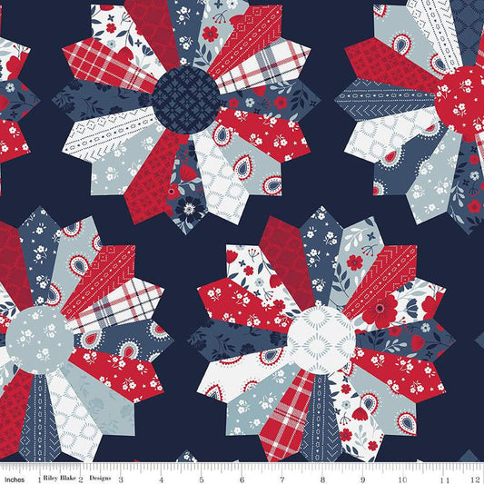 American Beauty Dresden C14449 Navy - Riley Blake Designs - Patriotic PRINTED Dresden - Quilting Cotton Fabric