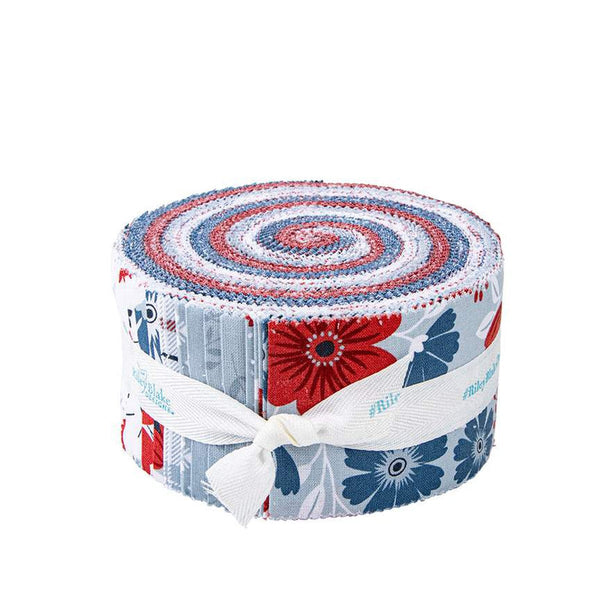 American Beauty 2.5 Inch Rolie Polie Jelly Roll 40 pieces - Riley Blake - Precut Pre cut Bundle - Patriotic - Quilting Cotton Fabric