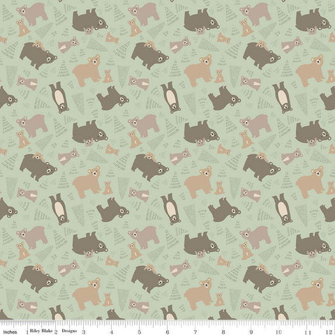 FLANNEL Elmer and Eloise Bears F14691 Sage - Riley Blake Designs - Bears Bear Cubs Trees - FLANNEL Cotton Fabric