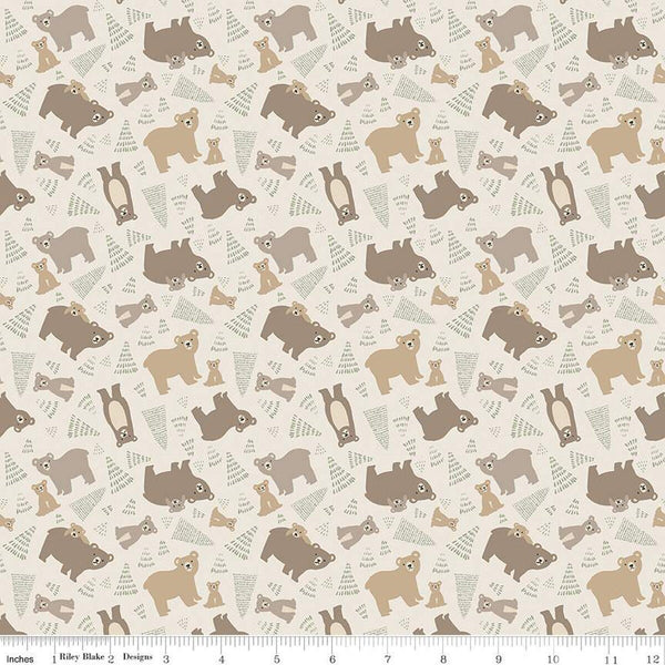 SALE FLANNEL Elmer and Eloise Bears F14691 Sand - Riley Blake Designs - Bears Bear Cubs Trees - FLANNEL Cotton Fabric