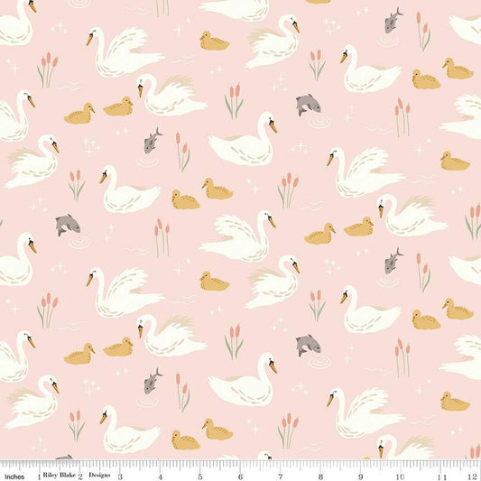 15" End of Bolt - FLANNEL Little Swan F14692 Blush - Riley Blake Designs - Swans Fish - FLANNEL Cotton Fabric