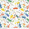 FLANNEL Automobiles F14695 White - Riley Blake Designs - Letters Cars Planes Helicopters Bikes Tractors Boats - FLANNEL Cotton Fabric