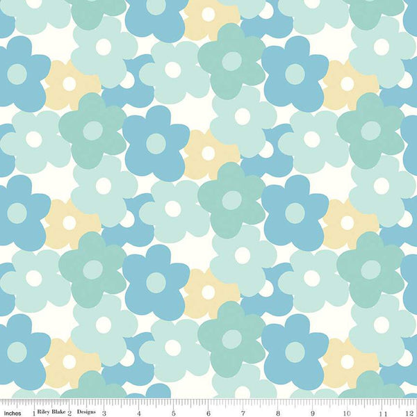 FLANNEL Copacetic Flower Power F14697 Blue - Riley Blake Designs - Floral Flowers - FLANNEL Cotton Fabric