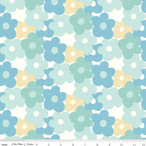 FLANNEL Copacetic Flower Power F14697 Blue - Riley Blake Designs - Floral Flowers - FLANNEL Cotton Fabric