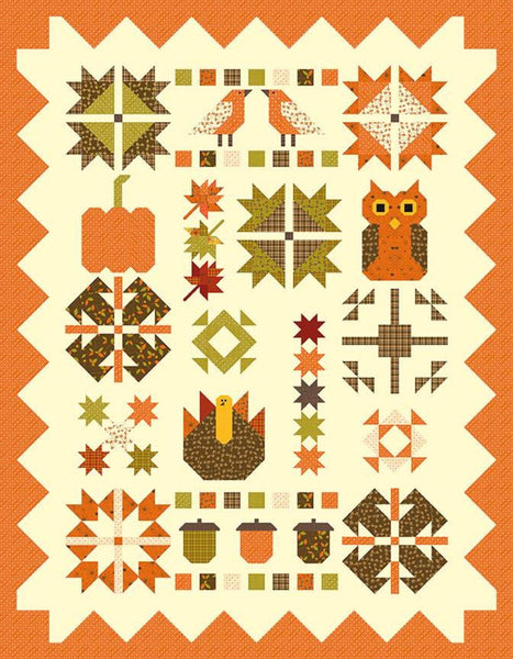 SALE Fabulous Fall Quilt PATTERN P157 by Sandy Gervais - Riley Blake Designs - Instructions Only - Pieced Owl Pumpkin Turkey Leaves Acorns