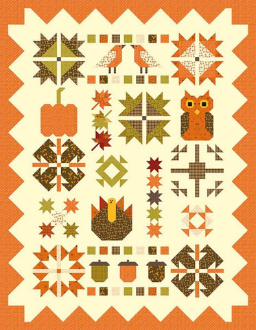 Fabulous Fall Quilt PATTERN P157 by Sandy Gervais - Riley Blake Designs - Instructions Only - Pieced Owl Pumpkin Turkey Leaves Acorns