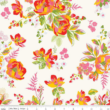 SALE Picnic Florals Main C14610 Cream - Riley Blake Designs - Floral Flowers - Quilting Cotton Fabric