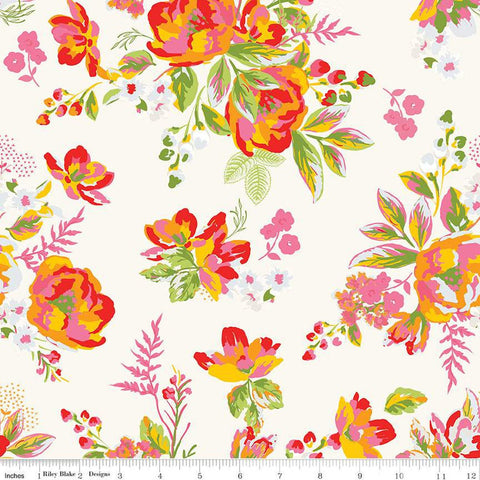 SALE Picnic Florals Main C14610 Cream by Riley Blake Designs - Floral Flowers - Quilting Cotton Fabric