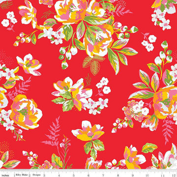 SALE Picnic Florals Main C14610 Red - Riley Blake Designs - Floral Flowers - Quilting Cotton Fabric