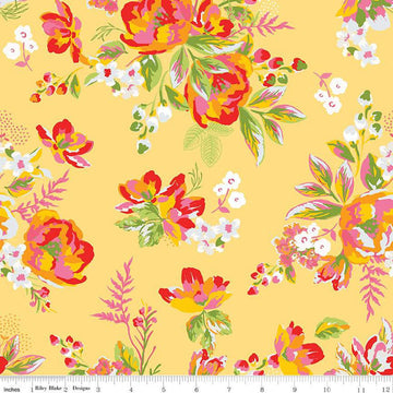 SALE Picnic Florals Main C14610 Yellow - Riley Blake Designs - Floral Flowers - Quilting Cotton Fabric