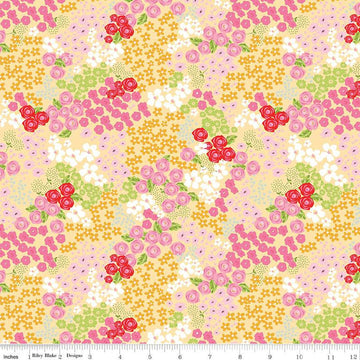 Picnic Florals Flower Garden C14611 Yellow - Riley Blake Designs - Floral Flowers Blossoms Leaves - Quilting Cotton Fabric
