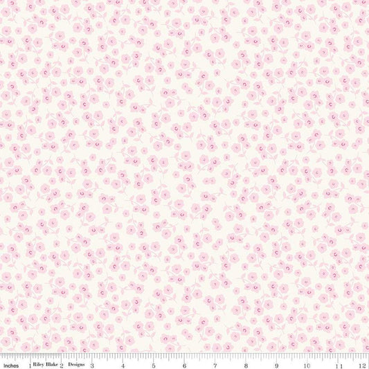 28" End of Bolt - SALE Picnic Florals Ditsy C14613 Carnation - Riley Blake Designs - Pink Floral Flowers on Cream - Quilting Cotton Fabric