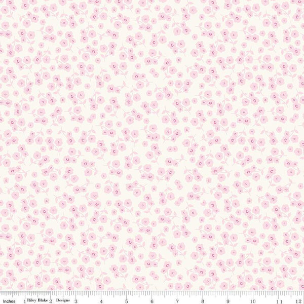 Picnic Florals Ditsy C14613 Carnation by Riley Blake Designs - Pink Floral Flowers on Cream - Quilting Cotton Fabric