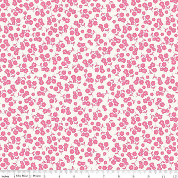 SALE Picnic Florals Ditsy C14613 Pink - Riley Blake Designs - Floral Flowers on Cream - Quilting Cotton Fabric