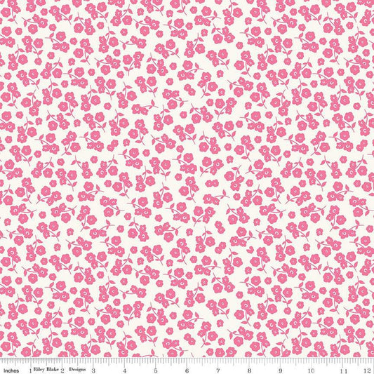 SALE Picnic Florals Ditsy C14613 Pink - Riley Blake Designs - Floral Flowers on Cream - Quilting Cotton Fabric
