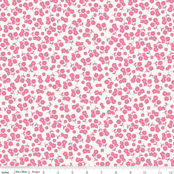 SALE Picnic Florals Ditsy C14613 Pink by Riley Blake Designs - Floral Flowers on Cream - Quilting Cotton Fabric