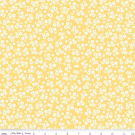 10" End of Bolt - Picnic Florals Ditsy C14613 Yellow by Riley Blake Designs - Cream Floral Flowers - Quilting Cotton Fabric