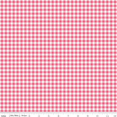 11" End of Bolt - Picnic Florals PRINTED Gingham C14614 Pink by Riley Blake Designs - Pink/Cream Checks - Quilting Cotton Fabric