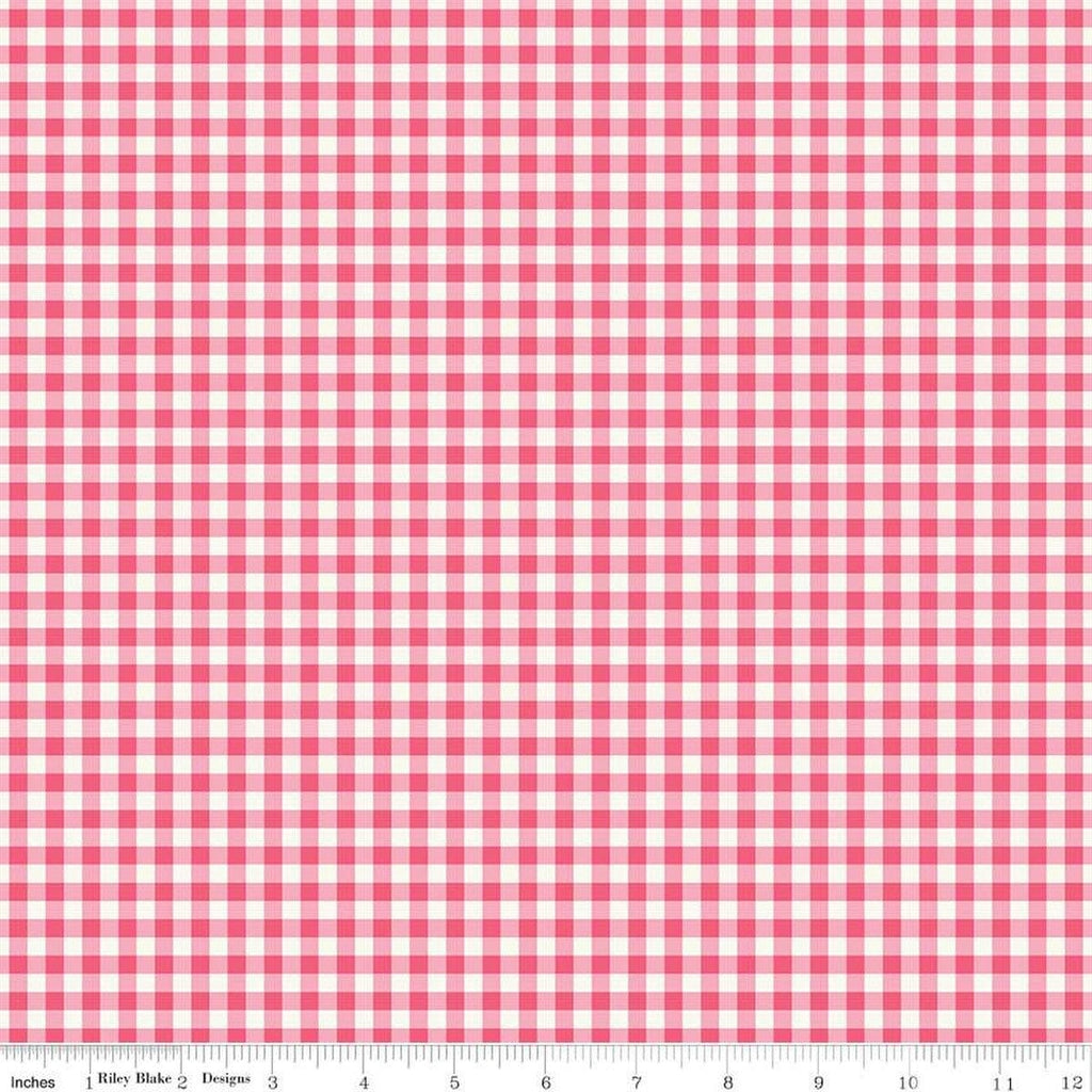 Picnic Florals PRINTED Gingham C14614 Pink by Riley Blake Designs - Pink/Cream Checks - Quilting Cotton Fabric