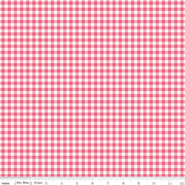Fat Quarter End of Bolt - Picnic Florals PRINTED Gingham C14614 Pink by Riley Blake Designs - Pink/Cream Checks - Quilting Cotton Fabric