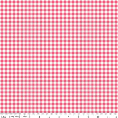 11" End of Bolt - Picnic Florals PRINTED Gingham C14614 Pink by Riley Blake Designs - Pink/Cream Checks - Quilting Cotton Fabric