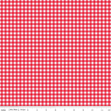 10" End of Bolt - Picnic Florals PRINTED Gingham C14614 Red by Riley Blake Designs - Cream/Red Checks - Quilting Cotton Fabric