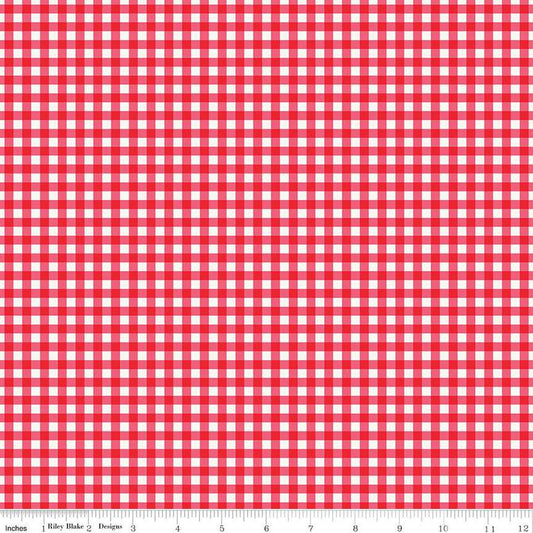10" End of Bolt - Picnic Florals PRINTED Gingham C14614 Red by Riley Blake Designs - Cream/Red Checks - Quilting Cotton Fabric