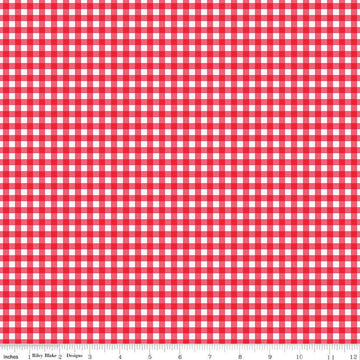Fat Quarter End of Bolt - Picnic Florals PRINTED Gingham C14614 Red by Riley Blake Designs - Cream/Red Checks - Quilting Cotton Fabric