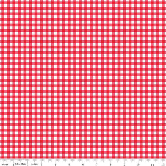 Fat Quarter End of Bolt - Picnic Florals PRINTED Gingham C14614 Red by Riley Blake Designs - Cream/Red Checks - Quilting Cotton Fabric