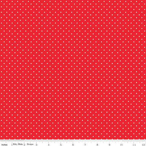 Fat Quarter End of Bolt - Picnic Florals Dots C14615 Red by Riley Blake Designs - Polka Dot Dotted - Quilting Cotton Fabric