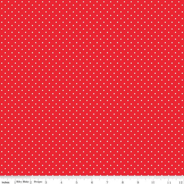 Fat Quarter End of Bolt - Picnic Florals Dots C14615 Red by Riley Blake Designs - Polka Dot Dotted - Quilting Cotton Fabric