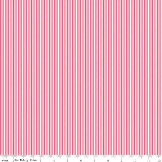 SALE Picnic Florals Stripes C14616 Pink - Riley Blake Designs - Stripe Striped - Quilting Cotton Fabric