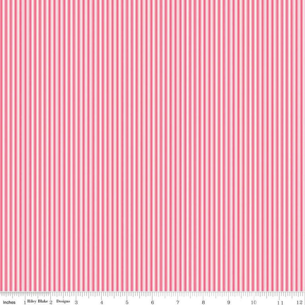 Picnic Florals Stripes C14616 Pink by Riley Blake Designs - Stripe Striped - Quilting Cotton Fabric