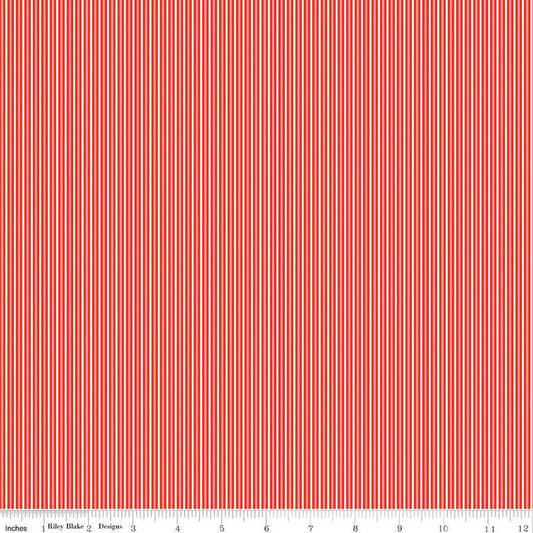 SALE Picnic Florals Stripes C14616 Red - Riley Blake Designs - Stripe Striped - Quilting Cotton Fabric