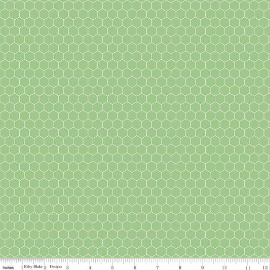 Farm Girl Vintage Compaion Prints Honeycomb C8742 Riley Green - Riley Blake - Hexagons Geometric - Lori Holt - Quilting Cotton Fabric