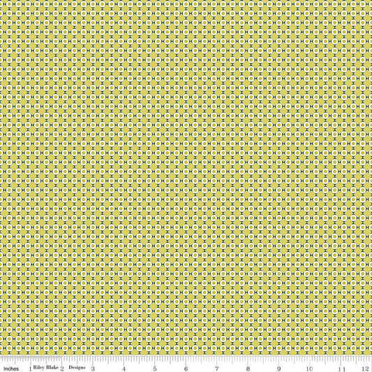 SALE Feed My Soul Dots C14556 Pear - Riley Blake Desings - Geometric Checkered Grid with Circles - Quilting Cotton Fabric