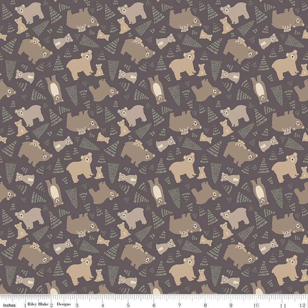 SALE Elmer and Eloise Bears C14241 Brown by Riley Blake - Bears Bear Cubs Trees - Quilting Cotton Fabric