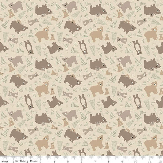 Elmer & Eloise Bears C14241 Sand - Riley Blake Designs - Bears Bear Cubs Trees - Quilting Cotton Fabric