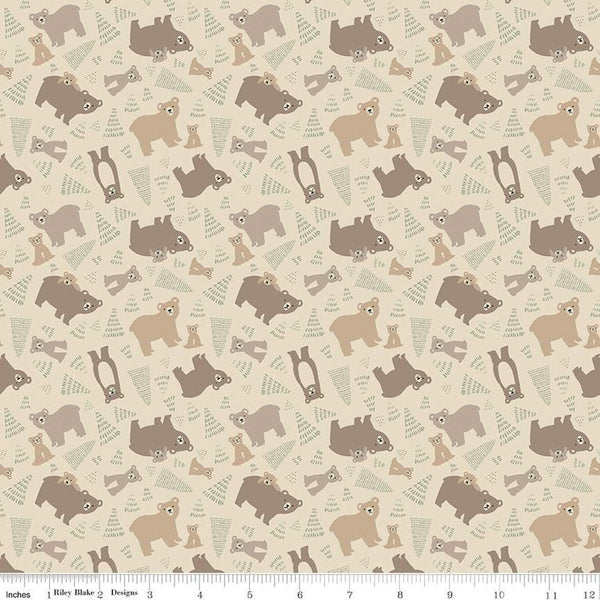 Elmer and Eloise Bears C14241 Sand by Riley Blake Designs - Bears Bear Cubs Trees - Quilting Cotton Fabric