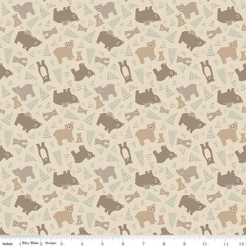Elmer and Eloise Bears C14241 Sand by Riley Blake Designs - Bears Bear Cubs Trees - Quilting Cotton Fabric