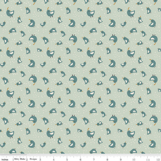 Elmer & Eloise Quail C14243 Tea Green - Riley Blake Designs - Birds Outdoors - Quilting Cotton Fabric