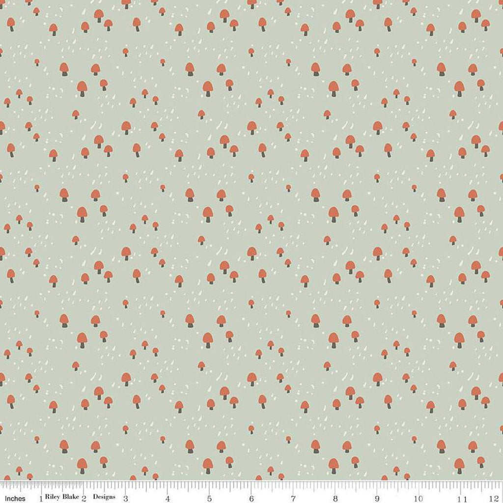 SALE Elmer and Eloise Mushrooms C14244 Tea Green by Riley Blake Designs - Outdoors - Quilting Cotton Fabric