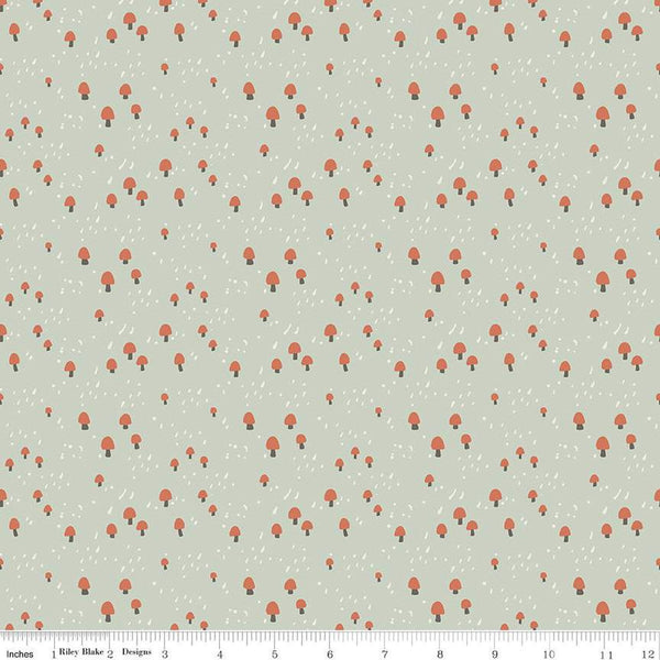 SALE Elmer and Eloise Mushrooms C14244 Tea Green by Riley Blake Designs - Outdoors - Quilting Cotton Fabric