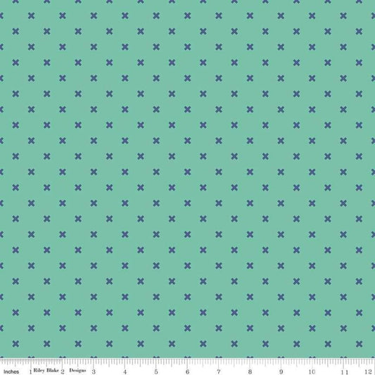 SALE Bee Basics Basic X C6410 Teal - Riley Blake Designs - Xs - Lori Holt - Quilting Cotton Fabric