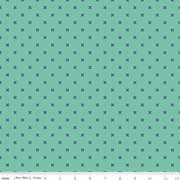 SALE Bee Basics Basic X C6410 Teal by Riley Blake Designs - Xs - Lori Holt - Quilting Cotton Fabric